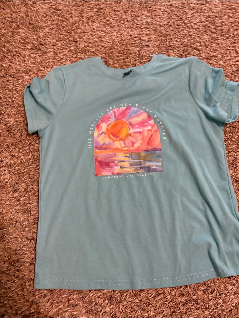 SHEIN Teal Tee with Vibrant Sunrise Panel